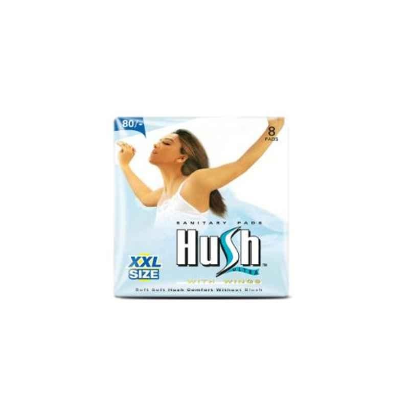 Hush Ultra Thin 8 Pcs 320mm Straight Sanitary Napkins with Wings, HUT-6-7 (Pack of 6)