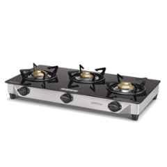 Usha Ebony Neo Glass Top Stainless Steel 3 Burner Gas Stove, GS 3003 SS