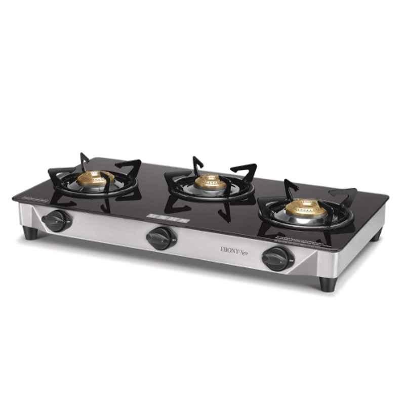 Usha Ebony Neo Glass Top Stainless Steel 3 Burner Gas Stove, GS 3003 SS
