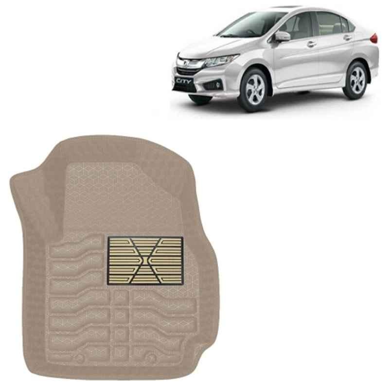 Kingsway 3 Pcs Premium 4.5D 100% Waterproof Tray Shape PVC Beige Car Floor Mat Set for Honda City Manual 2014 to 2016 All Model