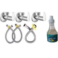 Senkiddpro Fusion 3 Pcs Stainless Steel Chrome Finish Wall Mounted Angle Cock with 3 Connection Pipe & Shiner Combo