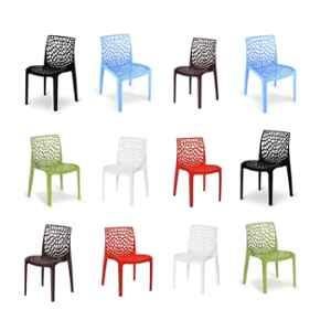 P P Chair Plastic Glossy Finish Multicolor Chair without Arm (Pack of 12)