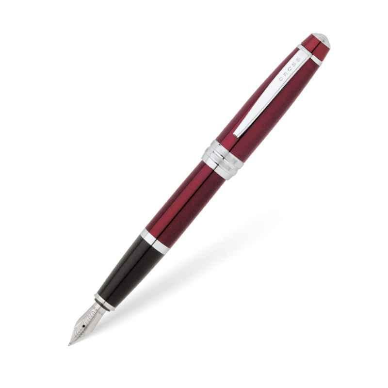 Cross Bailey Black Ink Red Lacquer Finish Fountain Pen with 2 Pcs Black Pen Cartridges Set, AT0456-8MS