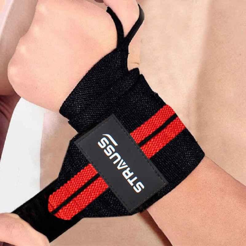 Strauss 20x13x4cm Black & Red Weight Lifting Cotton Wrist Support, ST-1937 (Pack of 2)