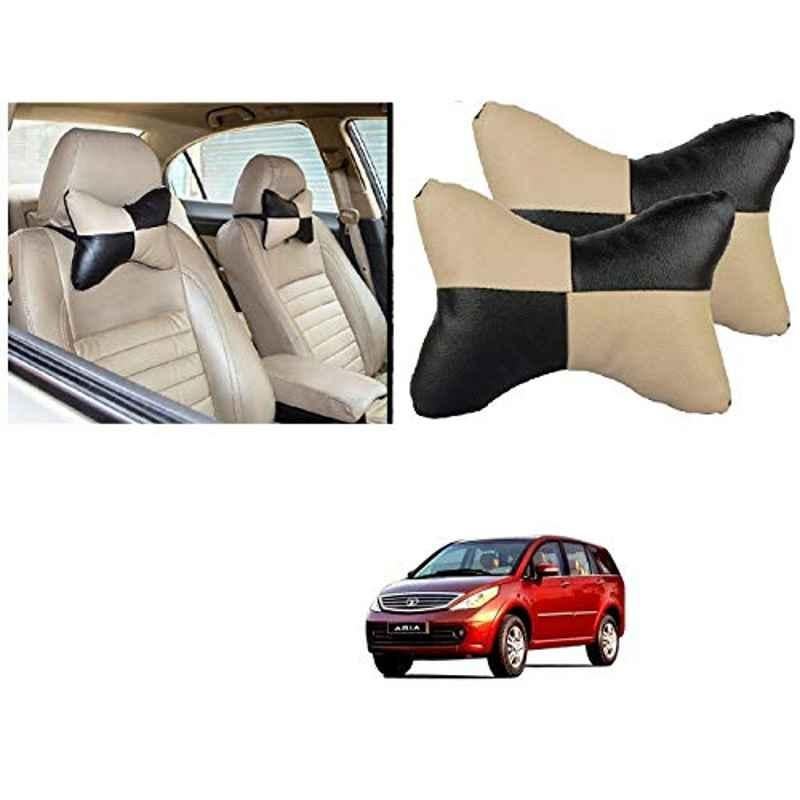 Kozdiko 2 Pcs Black & Beige Square Chess Design Car Neck Rest Pillow Set for Tata Aria