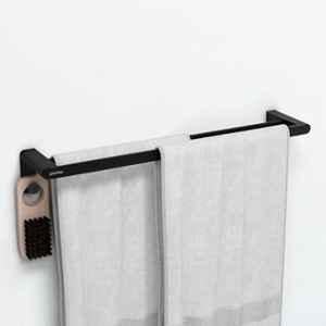 Plantex Space Aluminium Dual Towel Rod for Bathroom/Towel Holder with Hooks/Bathroom Towel Holder/Towel Stand/Bathroom Accessories Black