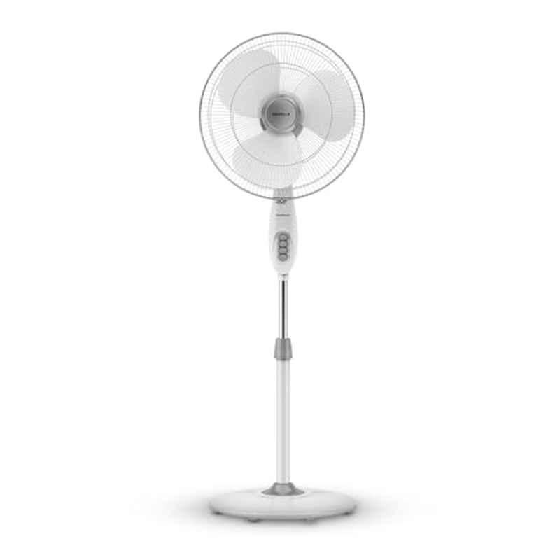 Havells Gatik Pro 57W 1350rpm 3 Blade White & Grey Pedestal Fan with 120 Ribs Guard for Safety & 2 Years Warranty, FHSGONSWGR16, Sweep: 400 mm
