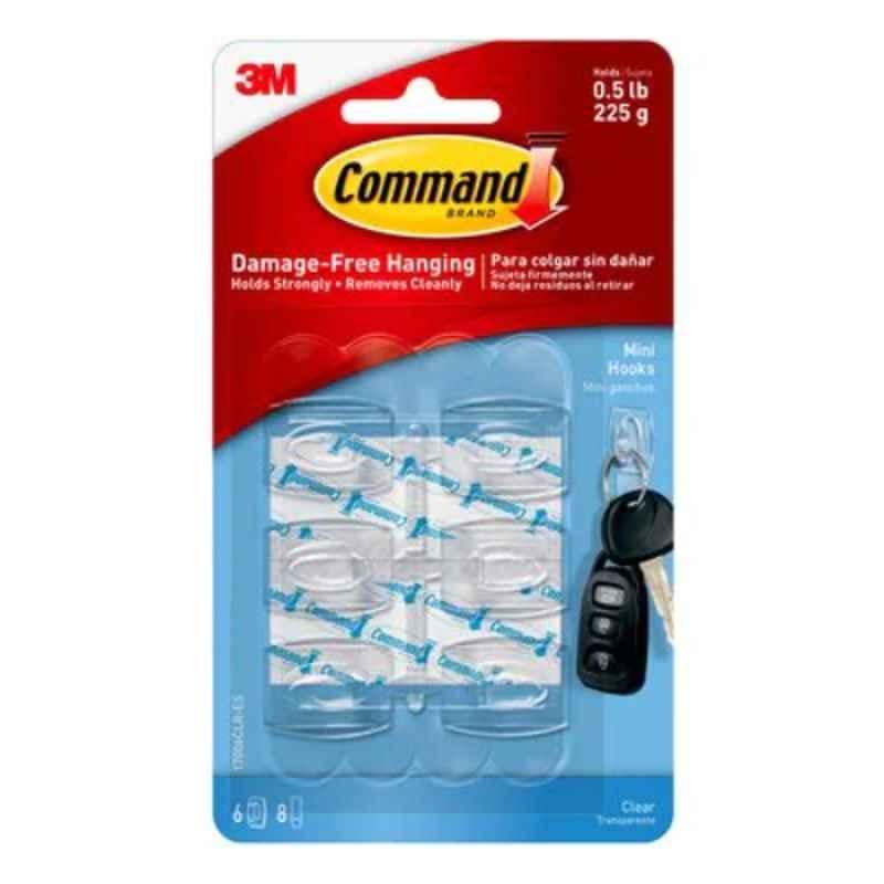 3M Command Mini Indoor Clear Hooks with Strips, 17006CLR-ES