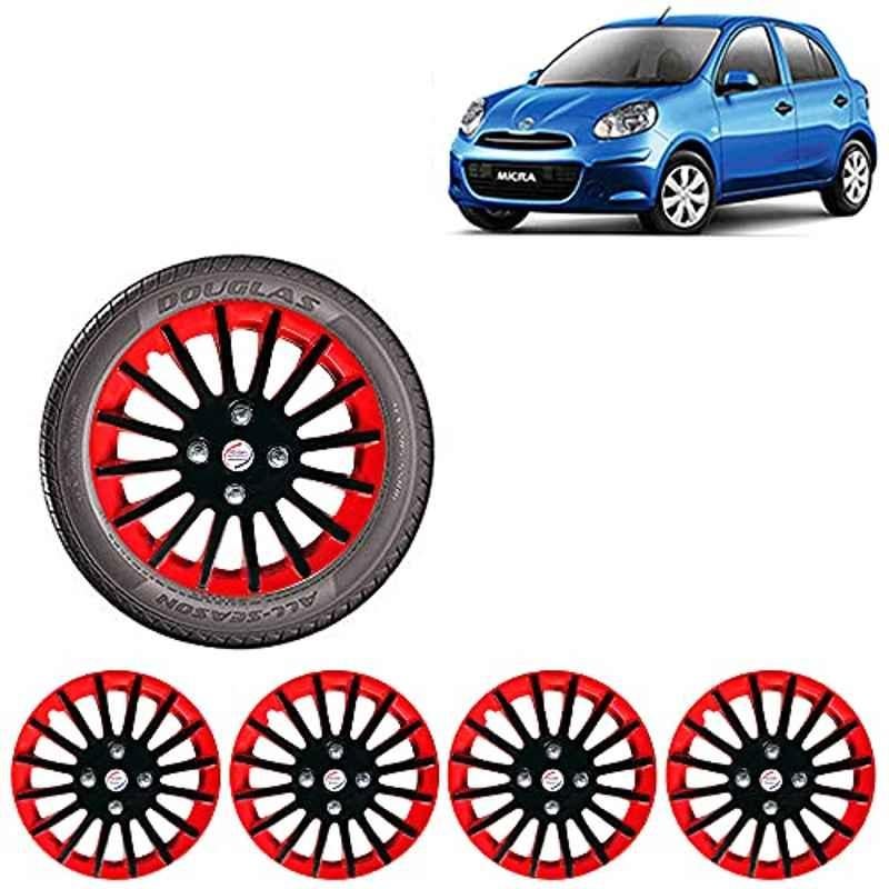 Auto Pearl 4 Pcs 14 inch ABS Red & Black Car Wheel Cover Set for Nissan Micra XE