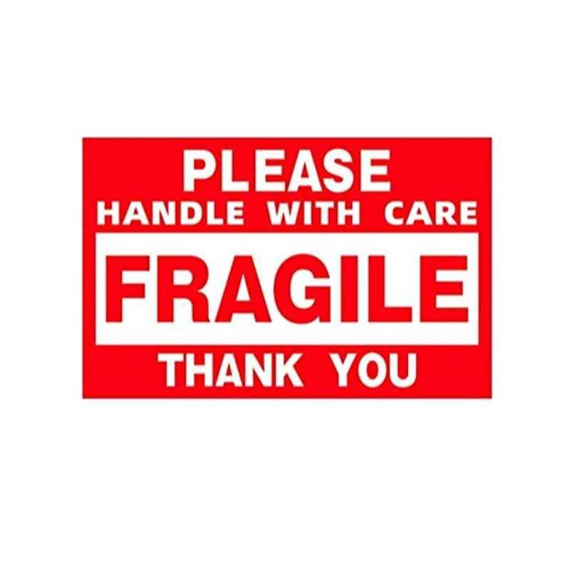 Rubik 250Pcs 5x7.5cm Red Rectangular Please Handle With Care Thank You Warning Fragile Label Sticker Set, RB-FS-202