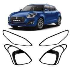 SureStrive 4 Pcs Glossy Black Chrome Finish Head & Tail Light Cover Set for Maruti Suzuki New Swift 2018