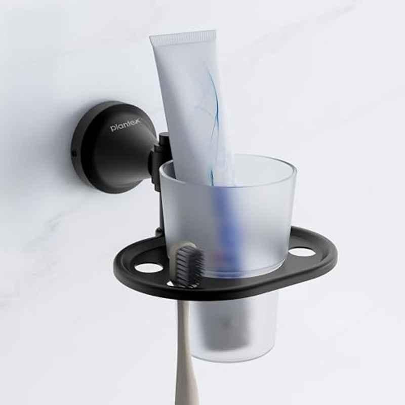 Plantex 304 Grade Stainless Steel Tumbler Holder Stand with Spaces for Toothbrush for Basin/Bathroom Accessories Niko (Black)
