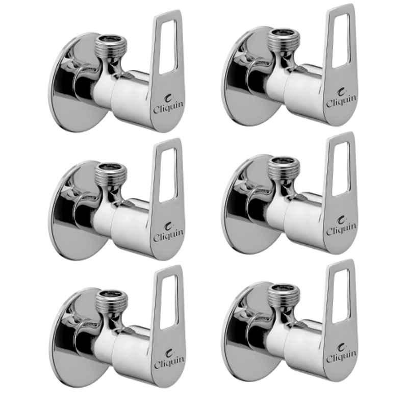 Cliquin Orient Brass Silver Chrome Finish Angle Valve with Wall Flange for Bathroom & Kitchen (Pack of 6)