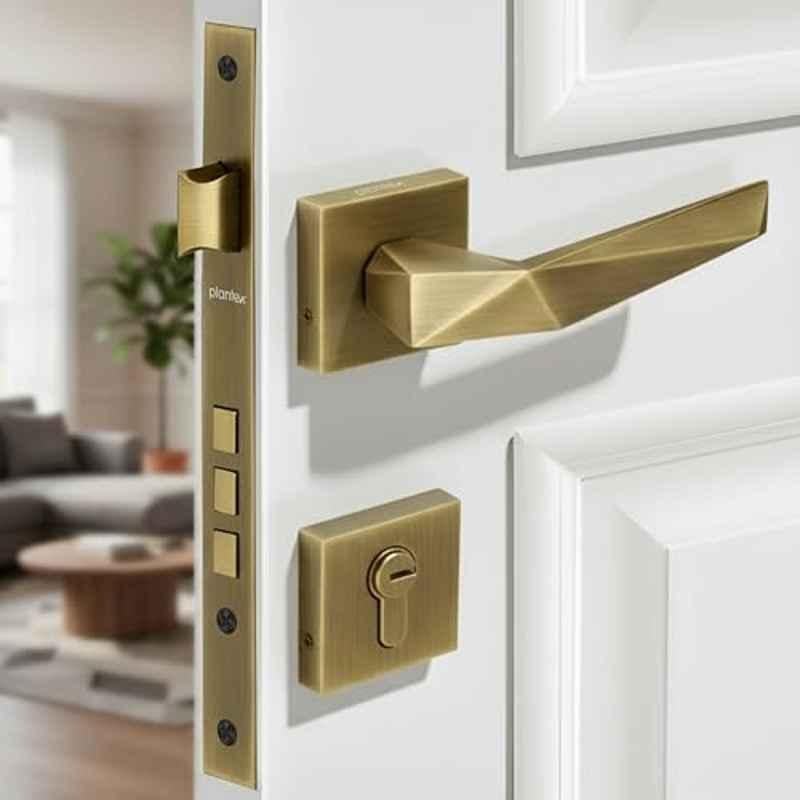 Plantex Mortise Door Lock for Home/Main Door Lock Set/Mortice Lock Handle set with 3 Brass Keys & Cylinder 3 Years of Warranty 7129, Antique Brass