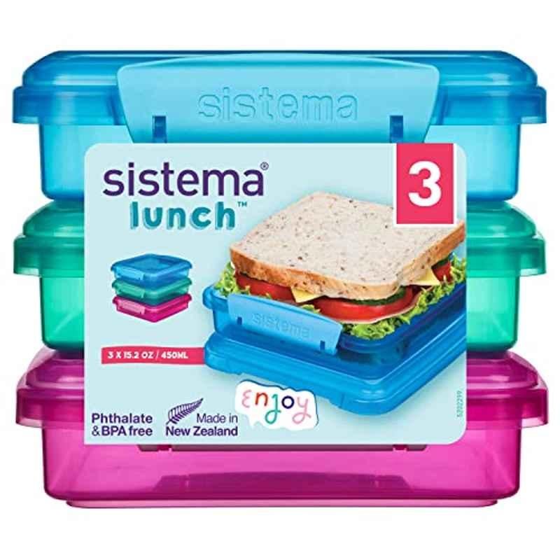 Sistema 450ml Plastic Assorted Lunch Sandwich Box, 41647 (Pack of 3)