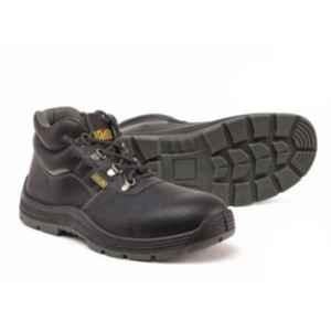 Jama Oakland Genuine Leather Double Density PU High Ankle Barton Print Black Safety Shoes, JB-121, Size: 7