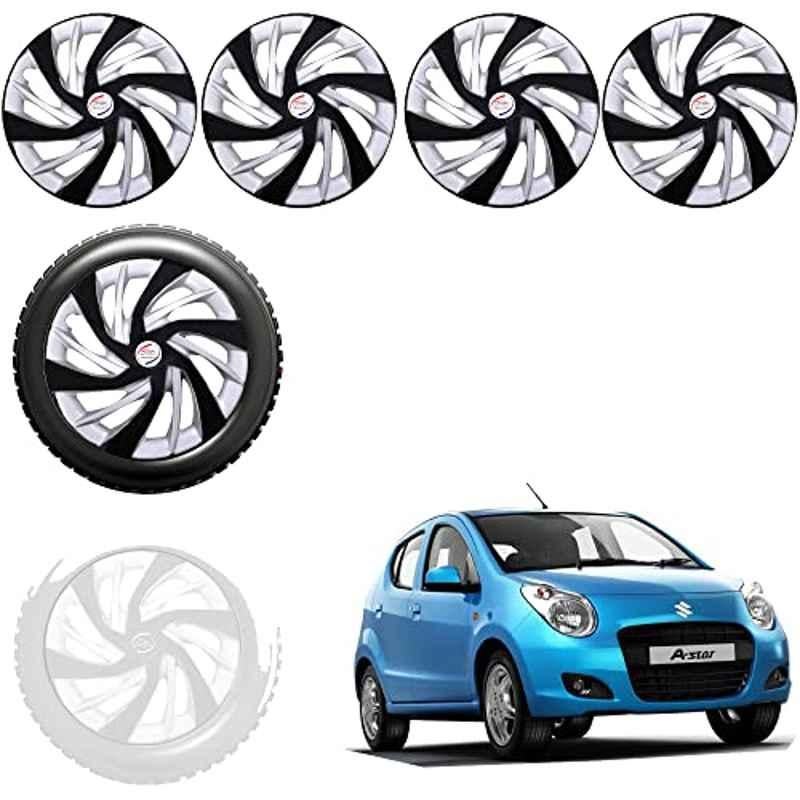 Auto Pearl 4 Pcs 13 inch Black & Silver ABS Press Type Hubcap Wheel Cover Set with Retention Ring for Maruti Suzuki A Star