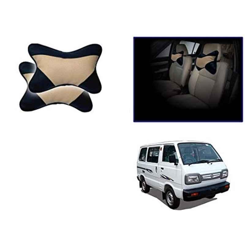 Kozdiko 2 Pcs Beige & Black Car Neck Rest Cushion Pillow Set for Maruti Suzuki Omni