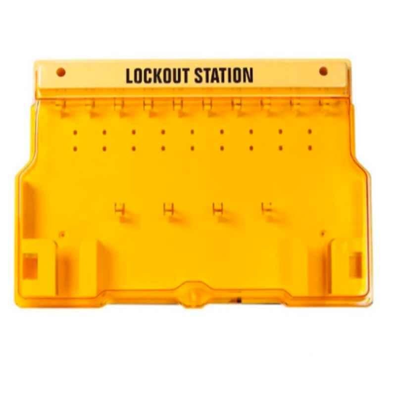 Loto 400x560x70mm Polycarbonate Yellow Lockout Station with Cover, LS-MST10-EB