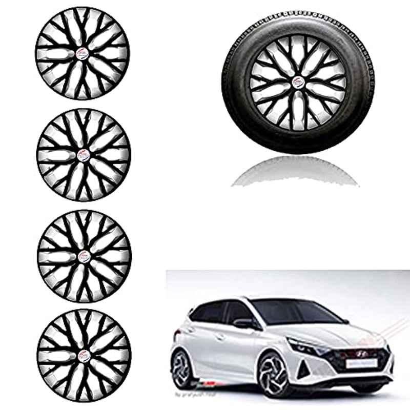 Auto Pearl 14 inch ABS Black & Silver Press Type Car Hub Cap Wheel Cover for i20 2020