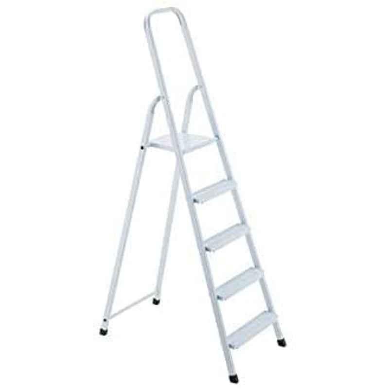 Robustline Heavy Duty Steel Ladder, ULa Stable Folding Ladder. (5 Step, White)