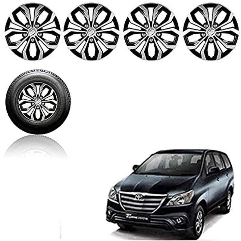 Auto Pearl 4 Pcs 15 inch Black ABS Press Type Hubcap Wheel Cover Set with Retention Ring for Toyota Innova20132015
