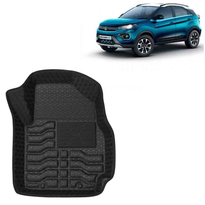 Kingsway 3 Pcs Premium 4.5D 100% Waterproof Tray Shape PVC Black Car Floor Mat Set for Tata Nexon EV Automatic 2020 to 2023 All Model
