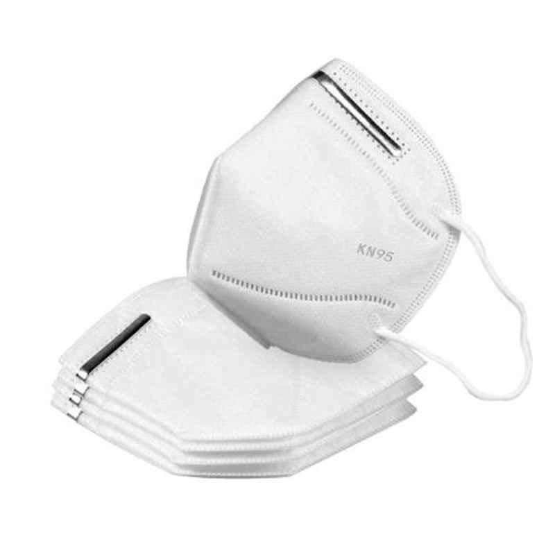 Safent KN950002 5 Layer Standard White Respirator Protective Face Mask with Nose Pin & Breathable Filtration (Pack of 5)