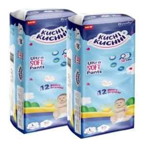 Kuchi Kuchhi 30 Pcs 9-14kg White Large Ultra Soft Baby Diaper Pant with 3D Bubble Top, KKL30X2 (Pack of 2)