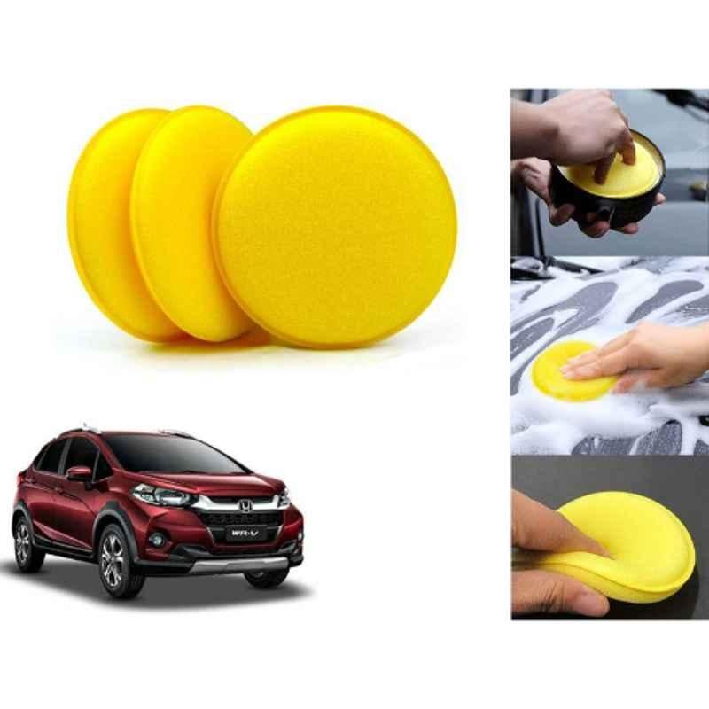 Auto Pearl Polyurethane Beige Washing & Waxing Polish Foam Sponge for WRV (Pack of 3)