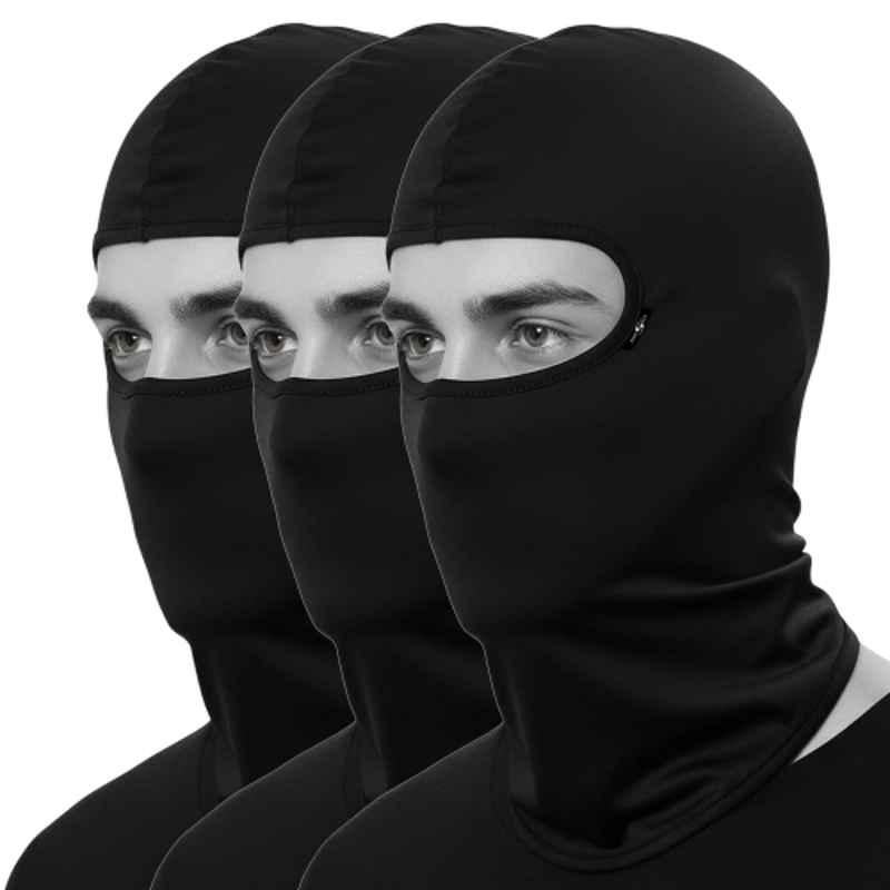 Kingsway Cool Pass Honey Comb Pattern 4 Way Stretch Lycra Black Balaclava Face Mask for Bikers (Pack of 3)