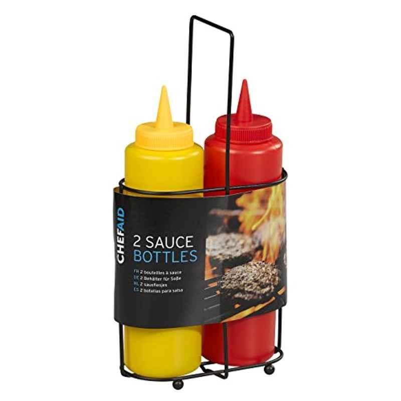 Chef Aid 2L Plastic Assorted Sauce Bottles with Wire Stand, 10E11386 (Pack of 3)