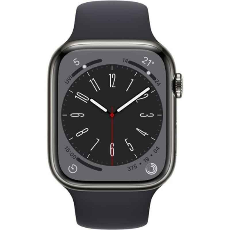 Apple Series-8 45mm Stainless Steel Case Graphite GPS + Cellular Watch with Midnight Sport Band Regular