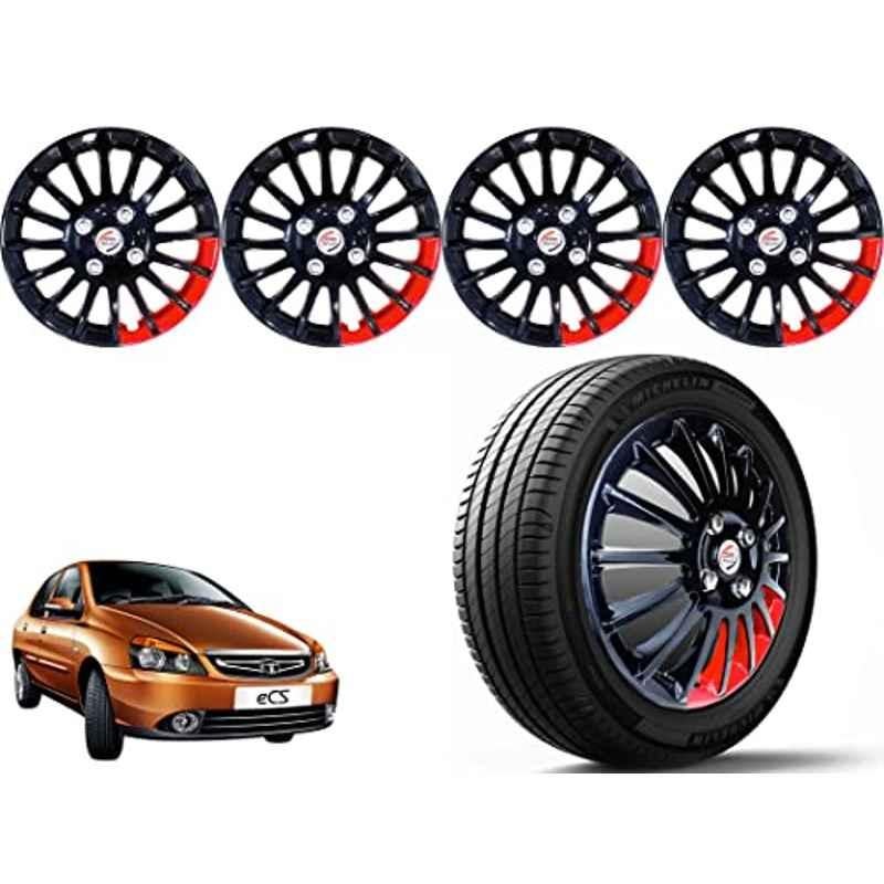 Auto Pearl 4 Pcs 14 inch Polypropylene Black & Red Press Type Car Wheel Cover Set with Retention Ring for Tata Indigo CS