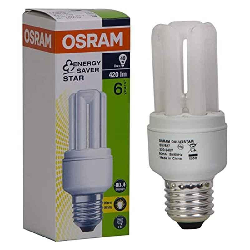 Osram 8W E27 Warm White Tube 3U CFL Bulb