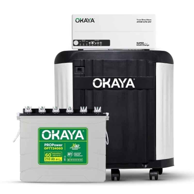 Okaya ATSW 1175 12V 925VA Pure Sinewave Inverter with PROPower OPTT24060 210Ah Battery & Trolley Combo for Home, Office & Shops