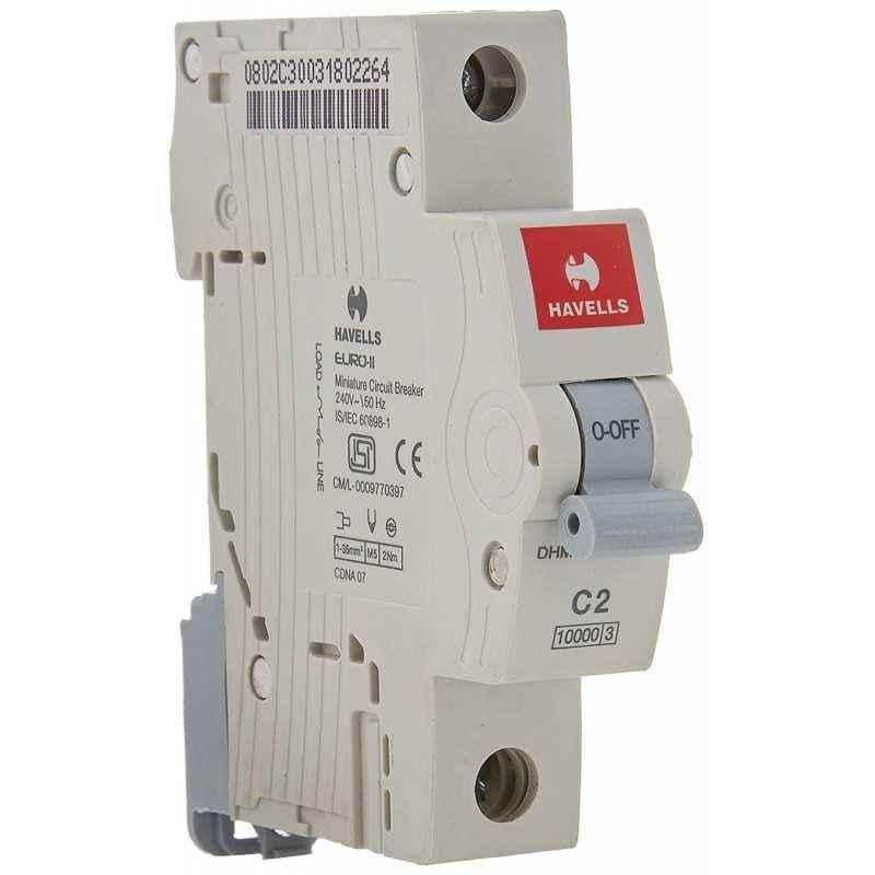 Havells EURO-II 6A C Curve SP MCB, DHMGCSPF006 (Pack of 12)