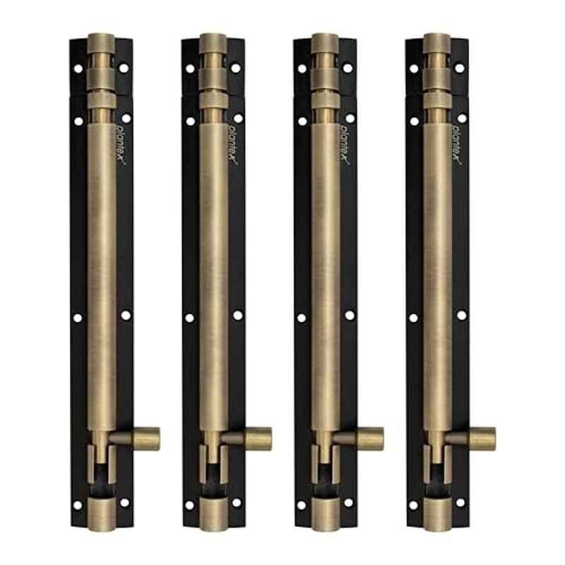 Plantex Stainless Steel 8-inch Tower Bolt/Tower Bolt for Home, Offices Doors and Windows/Tower Bolt for Main Door/Wardrobe Door Latch - Pack of 4 (Brass Antique and Black)
