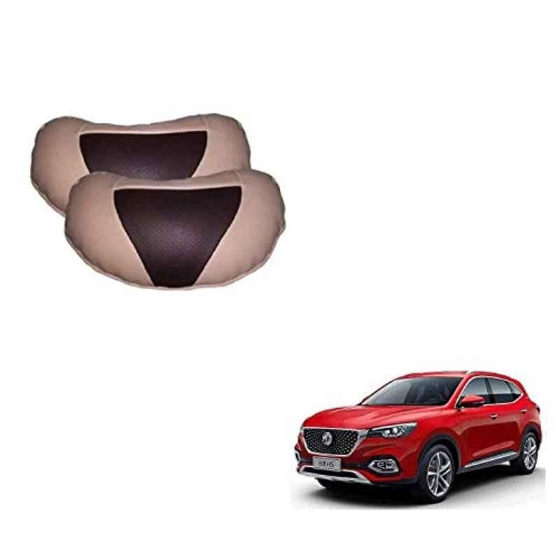 Kozdiko 2 Pcs Beige & Brown Car Neck Rest Cushion Pillow Set for MG Hector