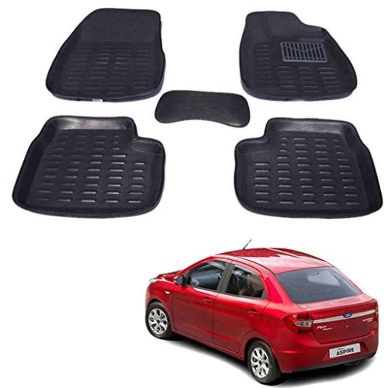 Kozdiko Thermoplastic Elastomer Black 3D Car Floor Mat Set for Ford Figo Aspire, Koz-16650