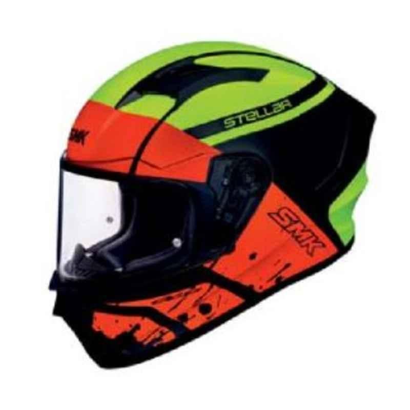 SMK Stellar Squad Green, Red & Black Full Face Motorbike Helmet, MA234, Size: Large