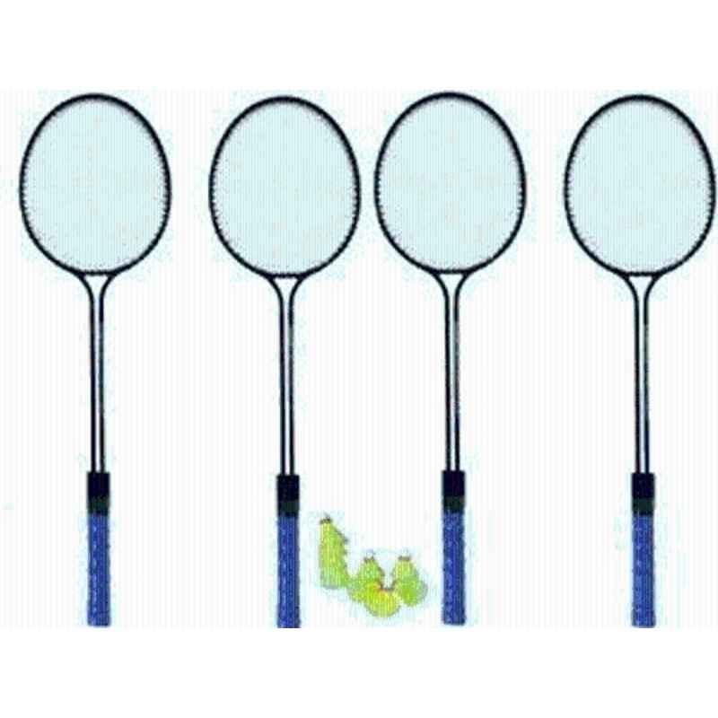 STYRKR 2 Pcs Alloy Steel Multicolour Badminton Racket Set of 4 with Three Shuttlecocks