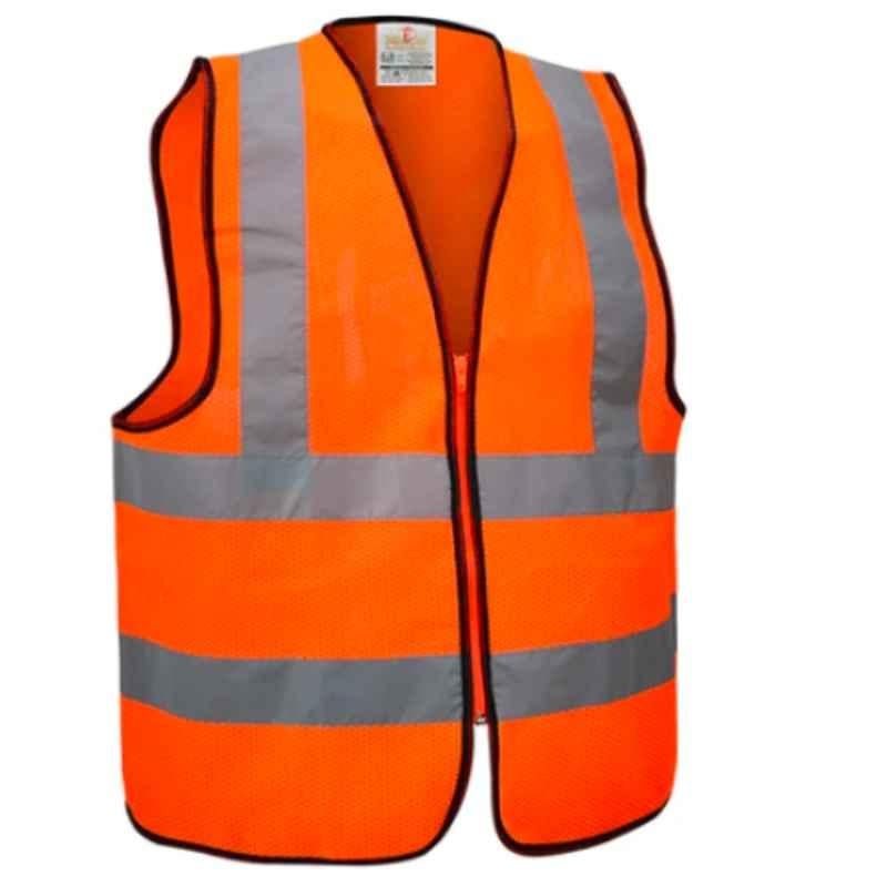 Empiral Glitz E108093301 Orange Polyester Reflective High Visibility Knit Mesh Zipper Type Vest, Size: S