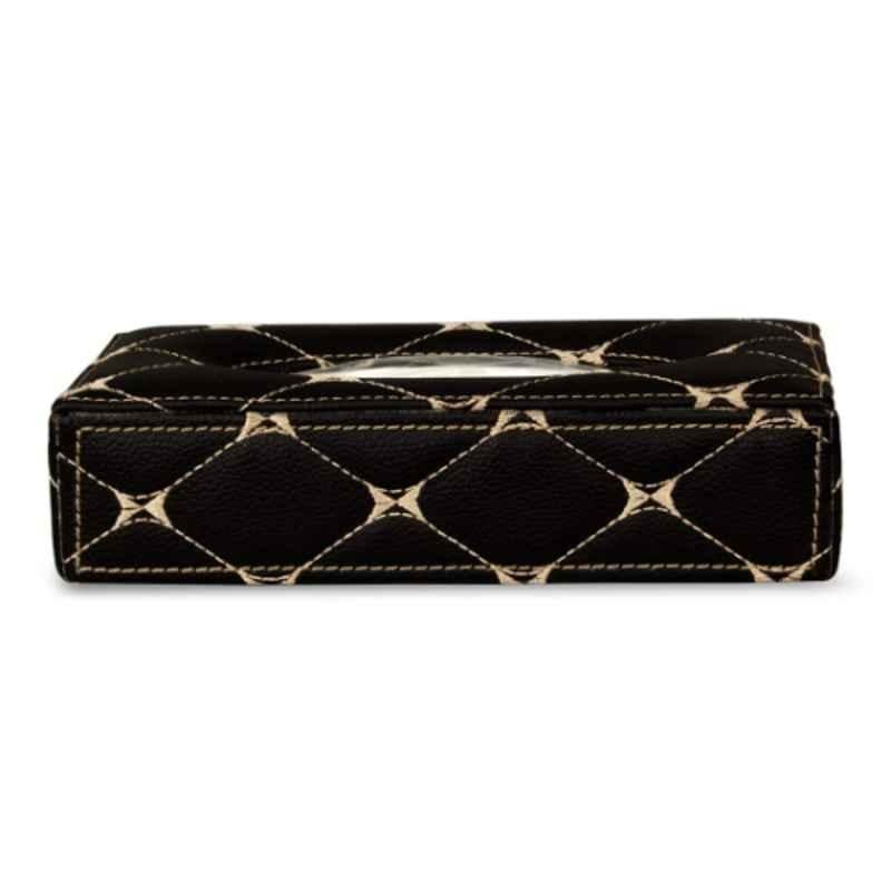 Motoauto 50 Pulls PU Leather Black & Gold Rectangular Quilted Tissue Box