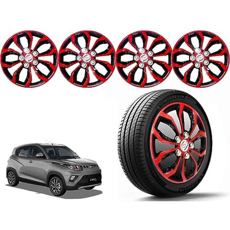 Auto Pearl 4 Pcs 14 inch Polypropylene Red & Black Press Type Car Wheel Cover Set with Retention Ring for Mahindra KUV 100 nxt 2017 Onwards