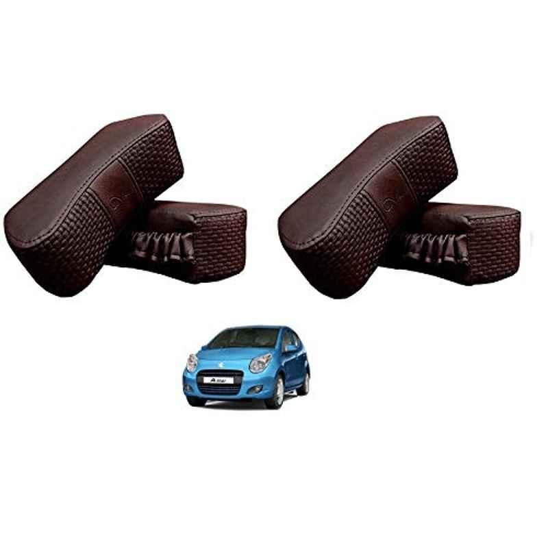 Kozdiko 4 Pcs CV Designer Cola Leatherite Neck Rest Car Cushion Pillow Set for Maruti Suzuki A-Star