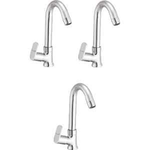 Prestige Ocean Brass Chrome Finish Swan Neck Pillar Tap (Pack of 3)