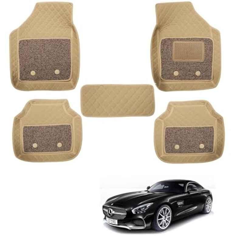 Kozdiko 5 Pcs Waterproof & Luxury 7D Beige Leatherette Car Floor Mats Set for Mercedes Benz AMG-GT