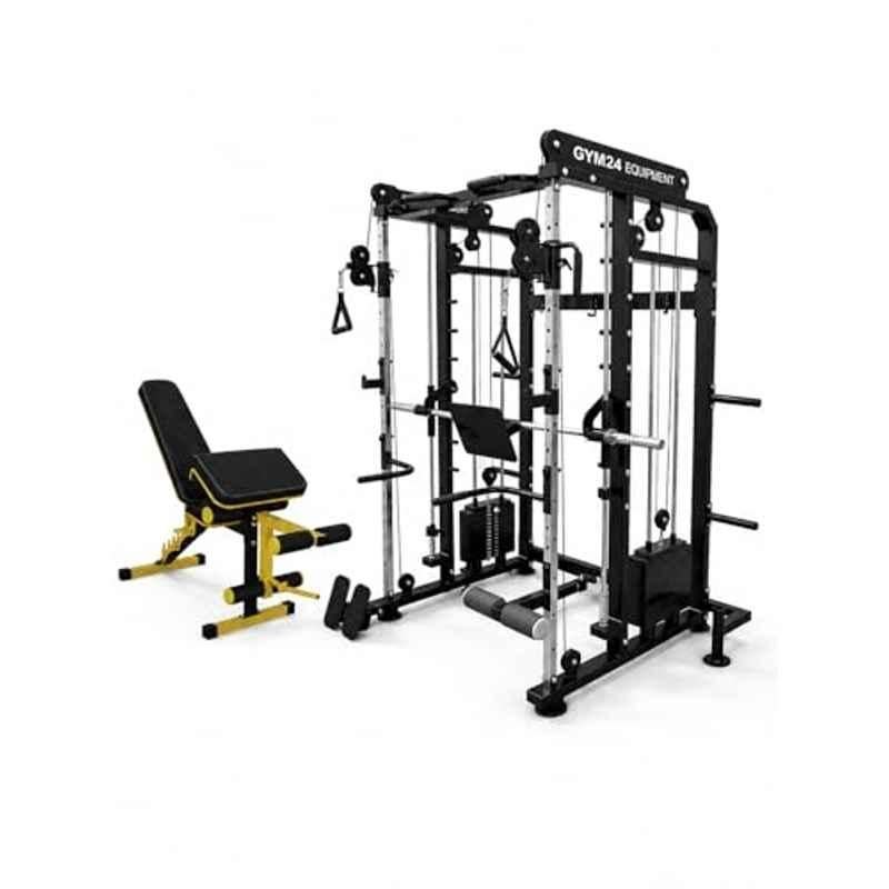 GYM24 Equipment 80kg Capacity Iron Black All in One Multi Functional Trainer Smith Machine with Versatile 7 in 1 Adjustable Bench