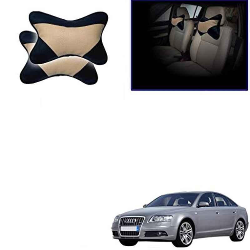 Kozdiko 2 Pcs Beige & Black Car Neck Rest Cushion Pillow Set for Audi A6
